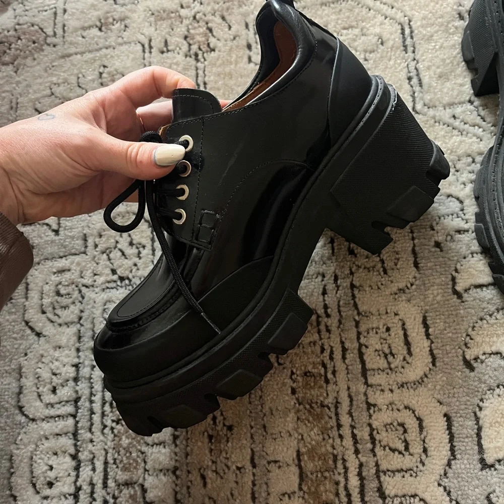 Ganni black leather platform brogues sz 38 - Picture 3 of 7